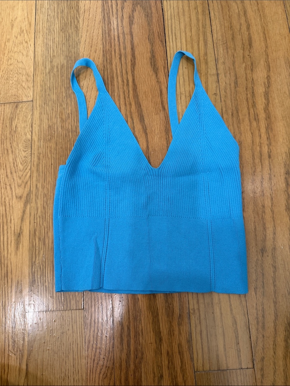 Signature Bright Blue Ribbed V-Neck Crop Camisole